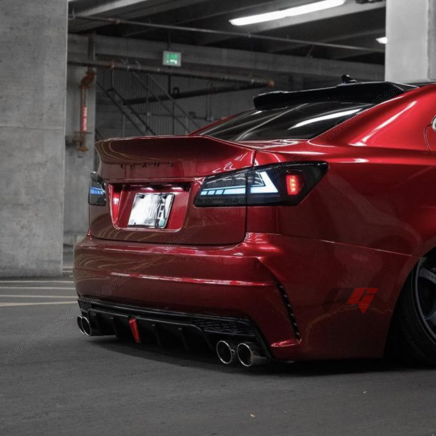 2006-2013 LEXUS PG STYLE V1 IS250, IS350 Rear Bumper Cover w/ Mufflers & 3rd Brake Light