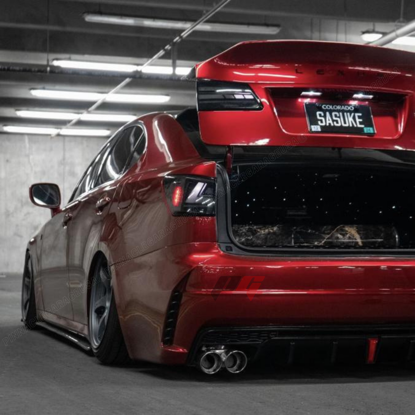 2006-2013 LEXUS PG STYLE V1 IS250, IS350 Rear Bumper Cover w/ Mufflers & 3rd Brake Light